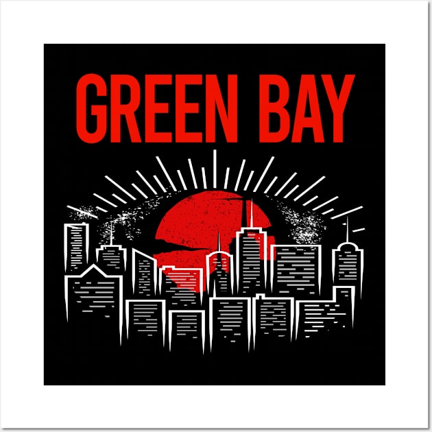 Red Moon Green Bay Wall Art by flaskoverhand